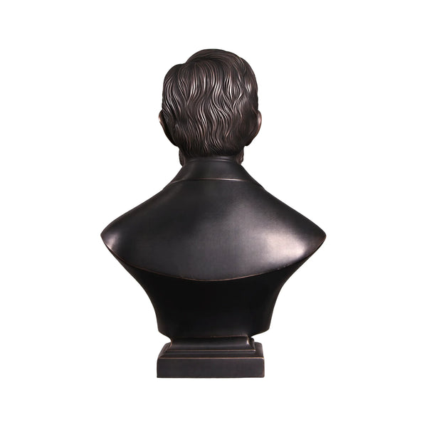 Heinimex Abraham Lincoln Bust human figure statue, textured Imperial Bronze finish, classic realistic style back view