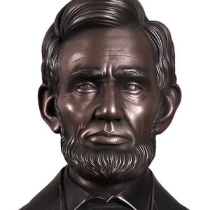 Heinimex Abraham Lincoln Bust human figure statue, textured Imperial Bronze finish, classic realistic style close up detail