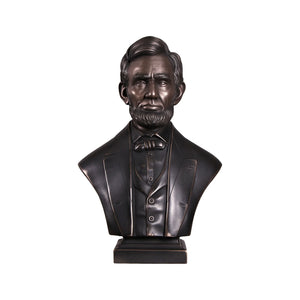 Heinimex Abraham Lincoln Bust human figure statue, textured Imperial Bronze finish, classic realistic style front view