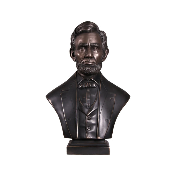 Heinimex Abraham Lincoln Bust human figure statue, textured Imperial Bronze finish, classic realistic style front view