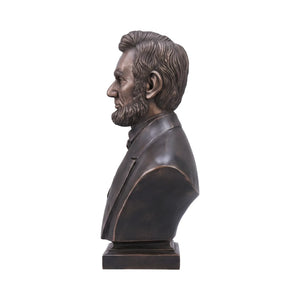 Heinimex Abraham Lincoln Bust human figure statue, textured Imperial Bronze finish, classic realistic style side view