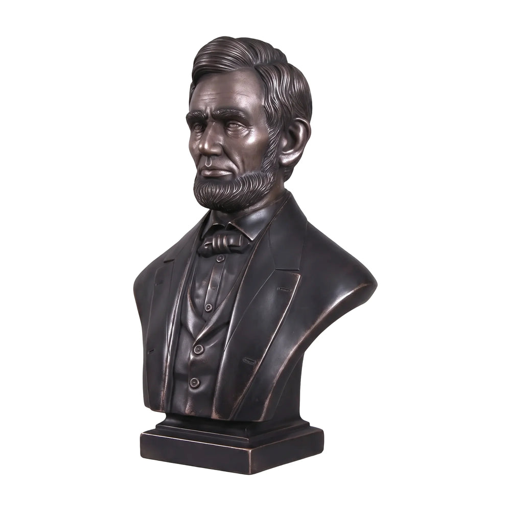 Heinimex Abraham Lincoln Bust human figure statue, textured Imperial Bronze finish, classic realistic style angle view