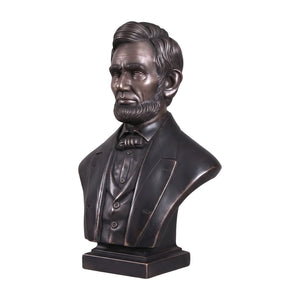 Heinimex Abraham Lincoln Bust human figure statue, textured Imperial Bronze finish, classic realistic style angle view