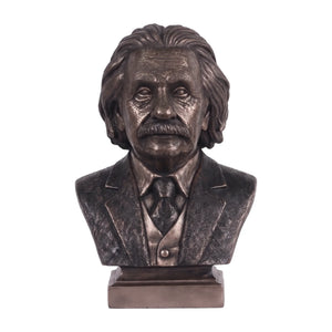 Heinimex Albert Einstein Bust human figure statue, textured Imperial Bronze finish, classic realistic style front view