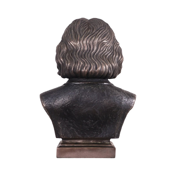 Heinimex Albert Einstein Bust human figure statue, textured Imperial Bronze finish, classic realistic style back view