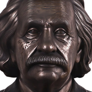 Heinimex Albert Einstein Bust human figure statue, textured Imperial Bronze finish, classic realistic style close up view