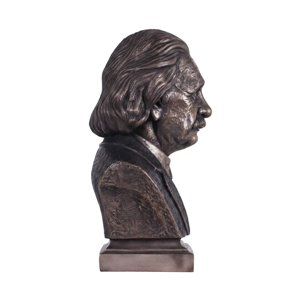 Heinimex Albert Einstein Bust human figure statue, textured Imperial Bronze finish, classic realistic style side view