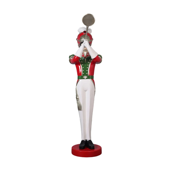 Heinimex Art Deco Toy Soldier with Trumpet Christmas decor, high-gloss vibrant holiday painted finish, stylized Art Deco aesthetic front view