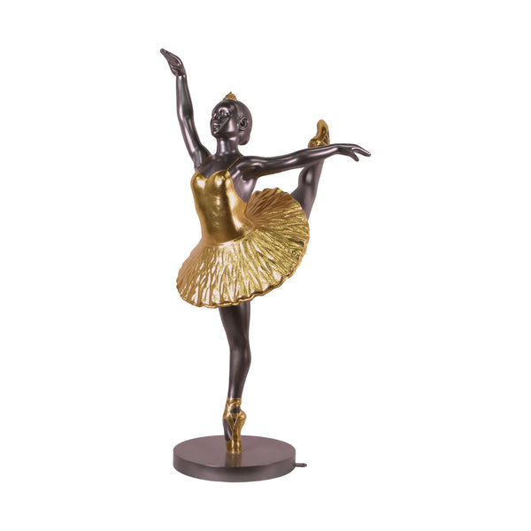 Heinimex Ballerina Design 2 - Round base human figure statue, sleek gunmetal and textured metallic gold finish, modern luxury elegant style angle view