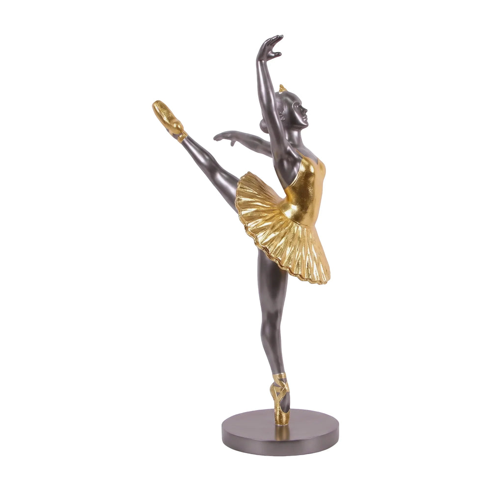 Heinimex Ballerina Design 2 - Round base human figure statue, sleek gunmetal and textured metallic gold finish, modern luxury elegant style angle view