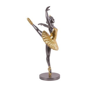 Heinimex Ballerina Design 2 - Round base human figure statue, sleek gunmetal and textured metallic gold finish, modern luxury elegant style side view