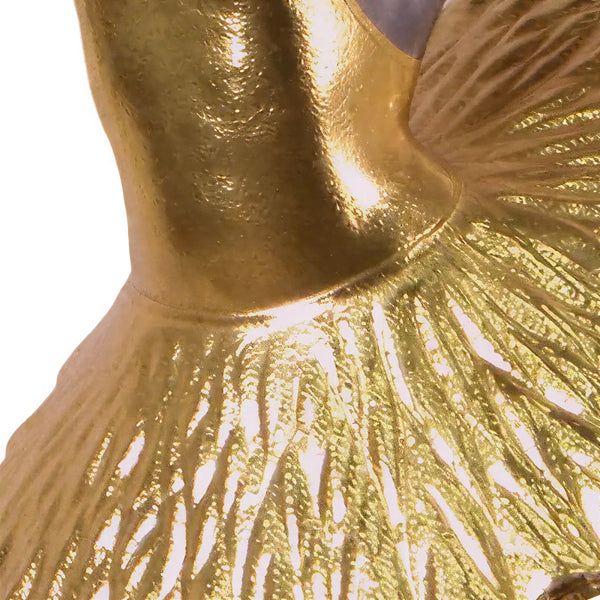 Heinimex Ballerina Design 2 - Round base human figure statue, sleek gunmetal and textured metallic gold finish, modern luxury elegant style close up detail
