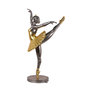 Heinimex Ballerina Design 2 - Round base human figure statue, sleek gunmetal and textured metallic gold finish, modern luxury elegant style side view