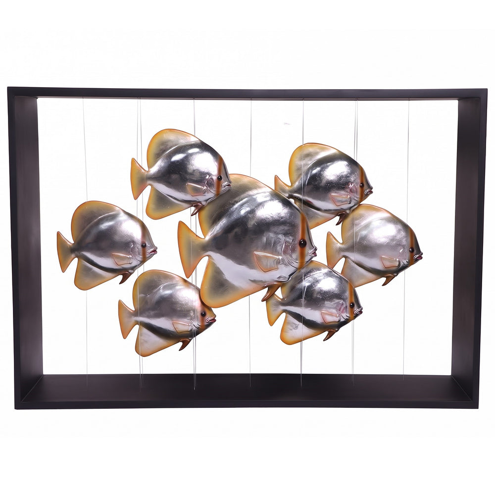 Heinimex Batfish Console indoor furniture, matte black frame with metallic silver fish, modern luxury coastal style front view
