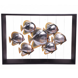 Heinimex Batfish Console indoor furniture, matte black frame with metallic silver fish, modern luxury coastal style front view