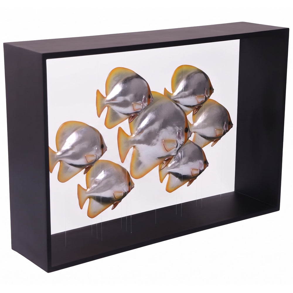 Heinimex Batfish Console indoor furniture, matte black frame with metallic silver fish, modern luxury coastal style front view