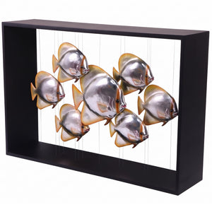 Heinimex Batfish Console indoor furniture, matte black frame with metallic silver fish, modern luxury coastal style right angle view