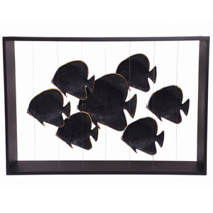 Heinimex Batfish Console indoor furniture, matte black frame with metallic silver fish, modern luxury coastal style back view