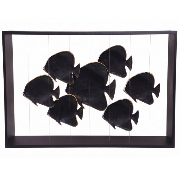 Heinimex Batfish Console indoor furniture, matte black frame with metallic silver fish, modern luxury coastal style back view