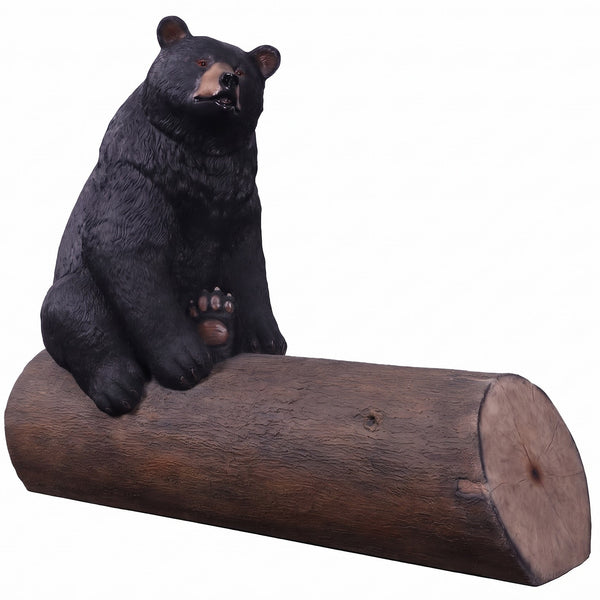 Heinimex functional Bear on Tree Trunk, textured realistic painted finish, playful rustic style angle view