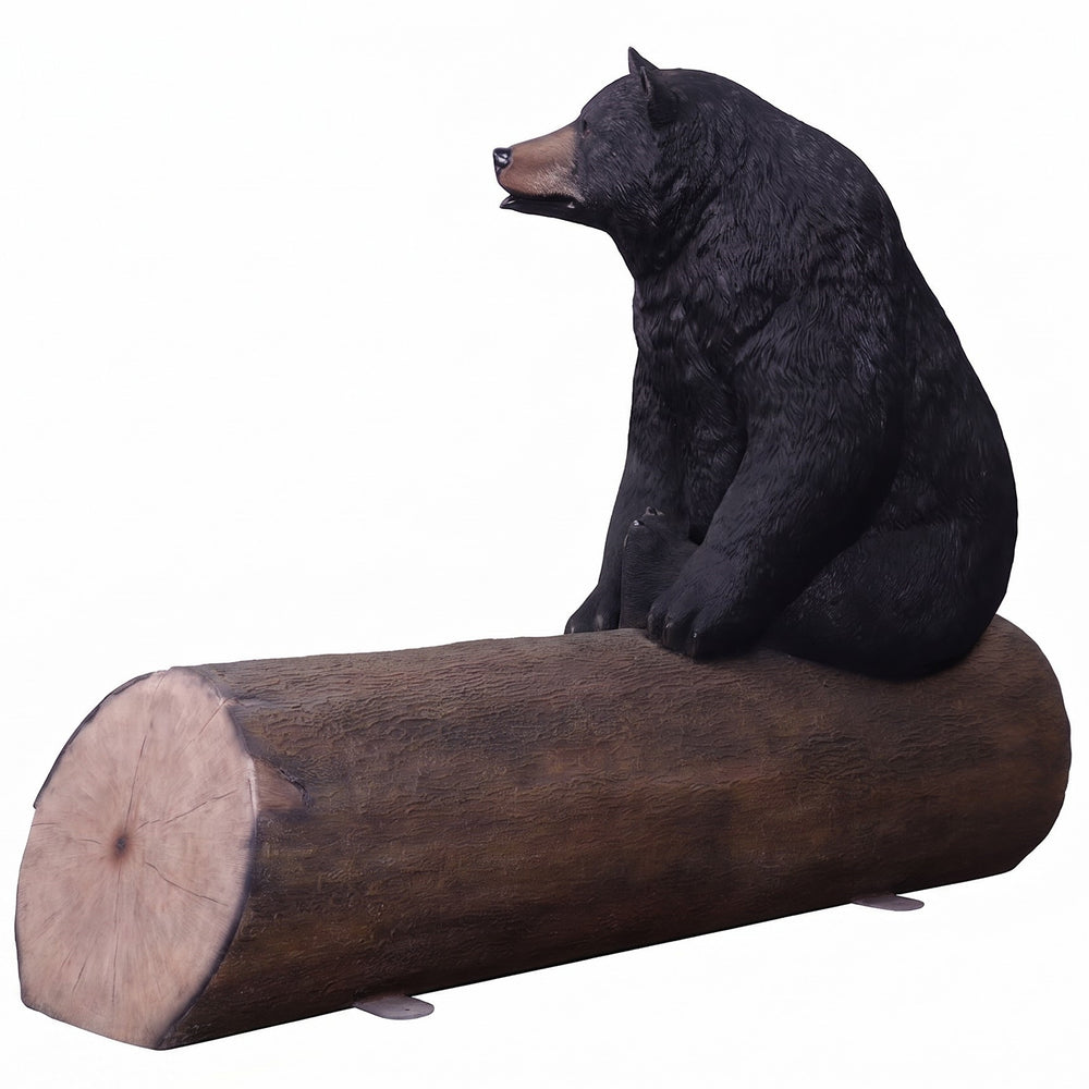 Heinimex functional Bear on Tree Trunk, textured realistic painted finish, playful rustic style angle view