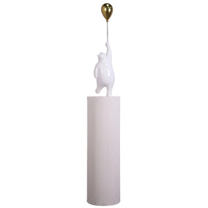 Heinimex Bear with Balloon on Groovy Pedestal, glossy white stone and metallic gold finish, modern luxury minimalist style back view