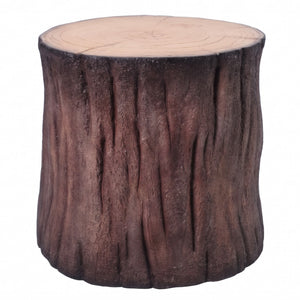 Heinimex Black Bear Cub in Hollow Trunk Table commercial accent table, realistic faux-wood bark and textured black fur finish, rustic woodland lodge style back view