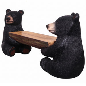 Heinimex functional Black Bear Cubs bench, textured realistic painted finish, playful rustic style left angle view