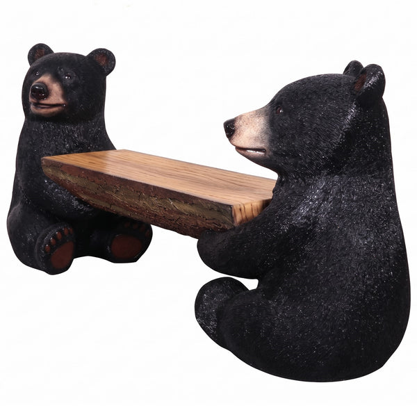 Heinimex functional Black Bear Cubs bench, textured realistic painted finish, playful rustic style left angle view