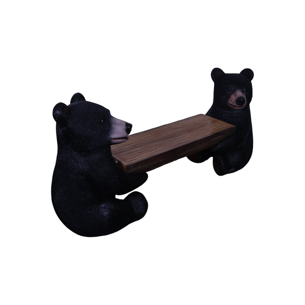 Heinimex functional Black Bear Cubs bench, textured realistic painted finish, playful rustic style right angle view