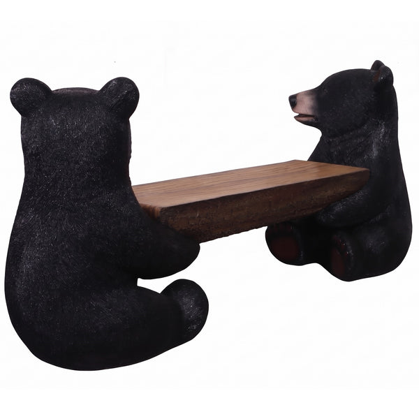 Heinimex functional Black Bear Cubs bench, textured realistic painted finish, playful rustic style back view