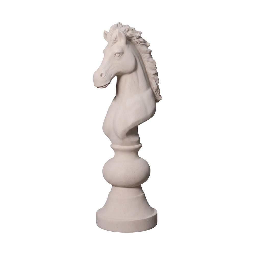 Heinimex giant chess knight event prop, polystone creme finish, classic minimalist style angle view