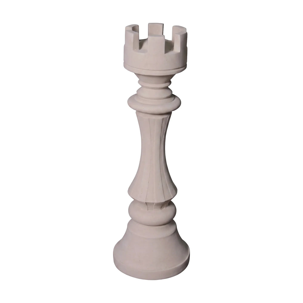 Heinimex giant chess rook event prop, polystone creme finish, classic minimalist style front view