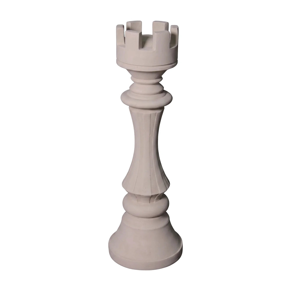 Heinimex giant chess rook event prop, polystone creme finish, classic minimalist style front view