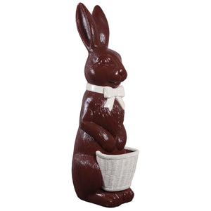 Heinimex 5-foot Easter bunny statue, glossy chocolate finish, classic nostalgic style angle view