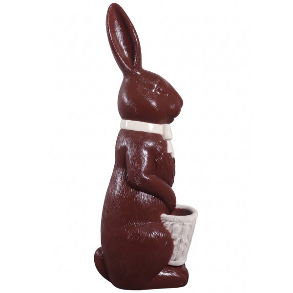 Heinimex 5-foot Easter bunny statue, glossy chocolate finish, classic nostalgic style side view