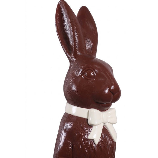 Heinimex 5-foot Easter bunny statue, glossy chocolate finish, classic nostalgic style close up view