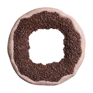 Heinimex coffee bean mirror, textured faux coffee bean and burlap finish, rustic commercial style front view