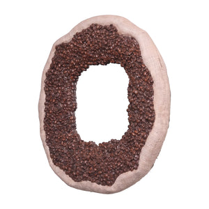 Heinimex coffee bean mirror, textured faux coffee bean and burlap finish, rustic commercial style angle view