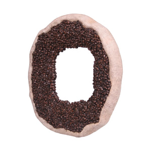 Heinimex coffee bean mirror, textured faux coffee bean and burlap finish, rustic commercial style side angle view