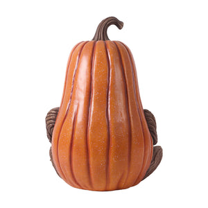 Heinimex whimsical creepy pumpkin statue, full-color painted finish, spooky whimsical style back view