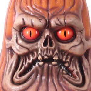 Heinimex whimsical creepy pumpkin statue, full-color painted finish, spooky whimsical style close up detail