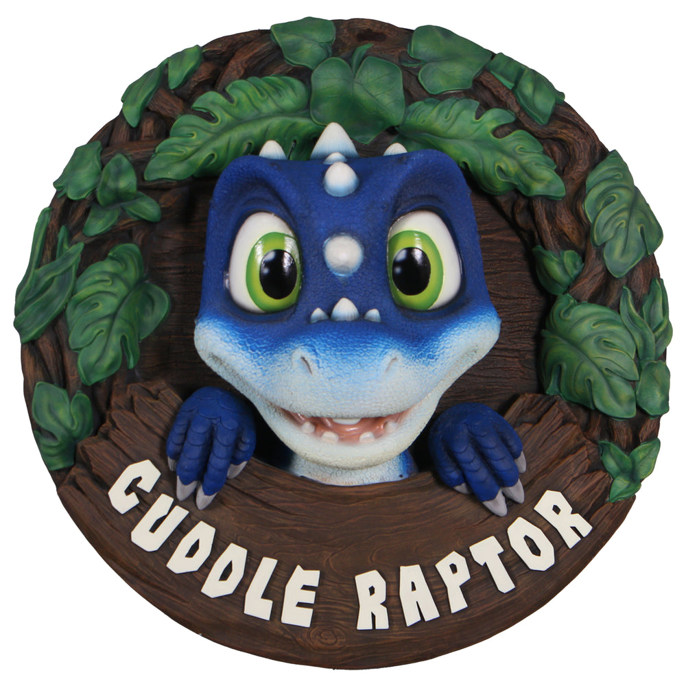 einimex Cuddle Raptor wall decor, full-color painted finish, playful whimsical style in front view
