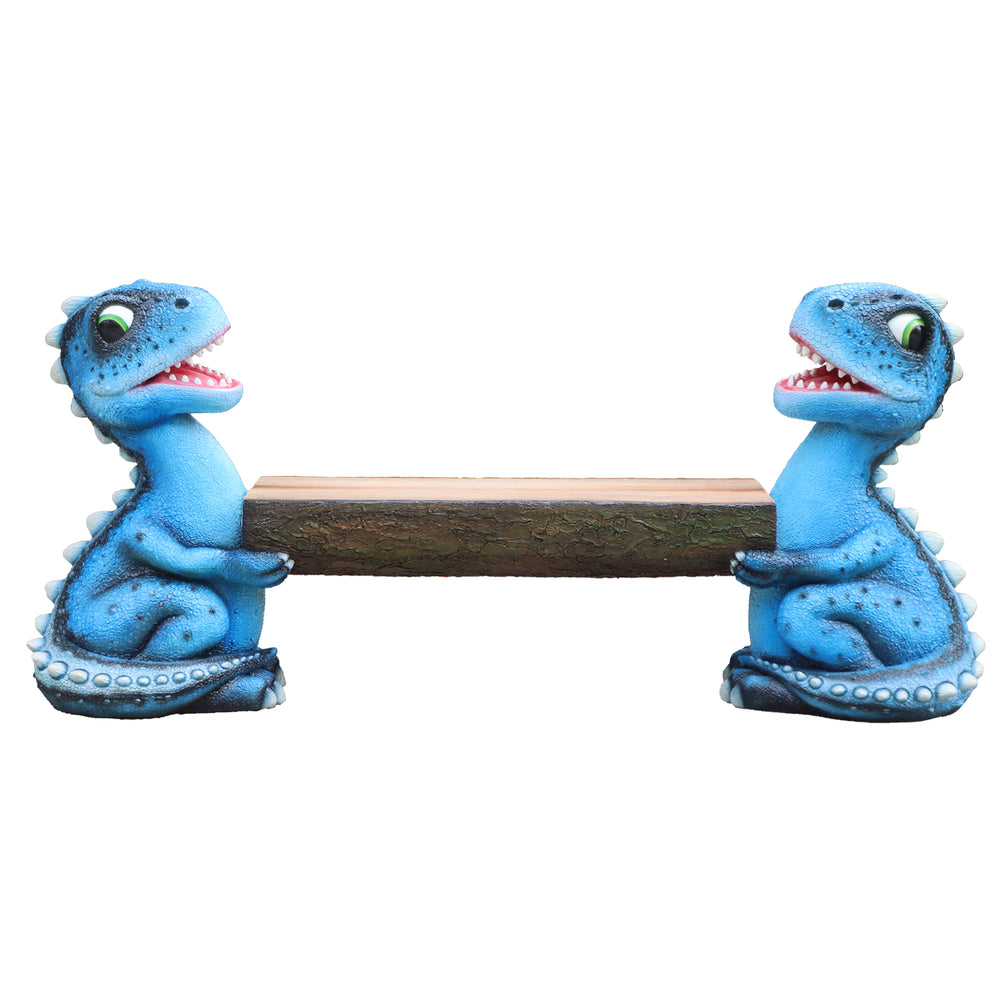 Heinimex dinosaur bench, vibrant blue painted finish, playful whimsical style front view