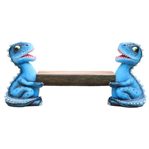 Heinimex dinosaur bench, vibrant blue painted finish, playful whimsical style front view