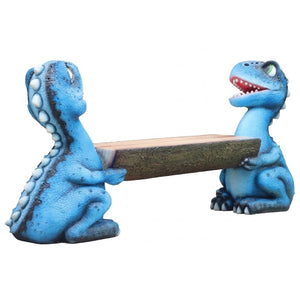 Heinimex dinosaur bench, vibrant blue painted finish, playful whimsical style angle view