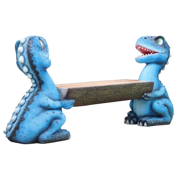 Heinimex dinosaur bench, vibrant blue painted finish, playful whimsical style angle view