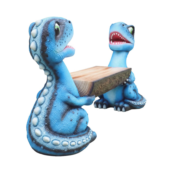 Heinimex dinosaur bench, vibrant blue painted finish, playful whimsical style side view