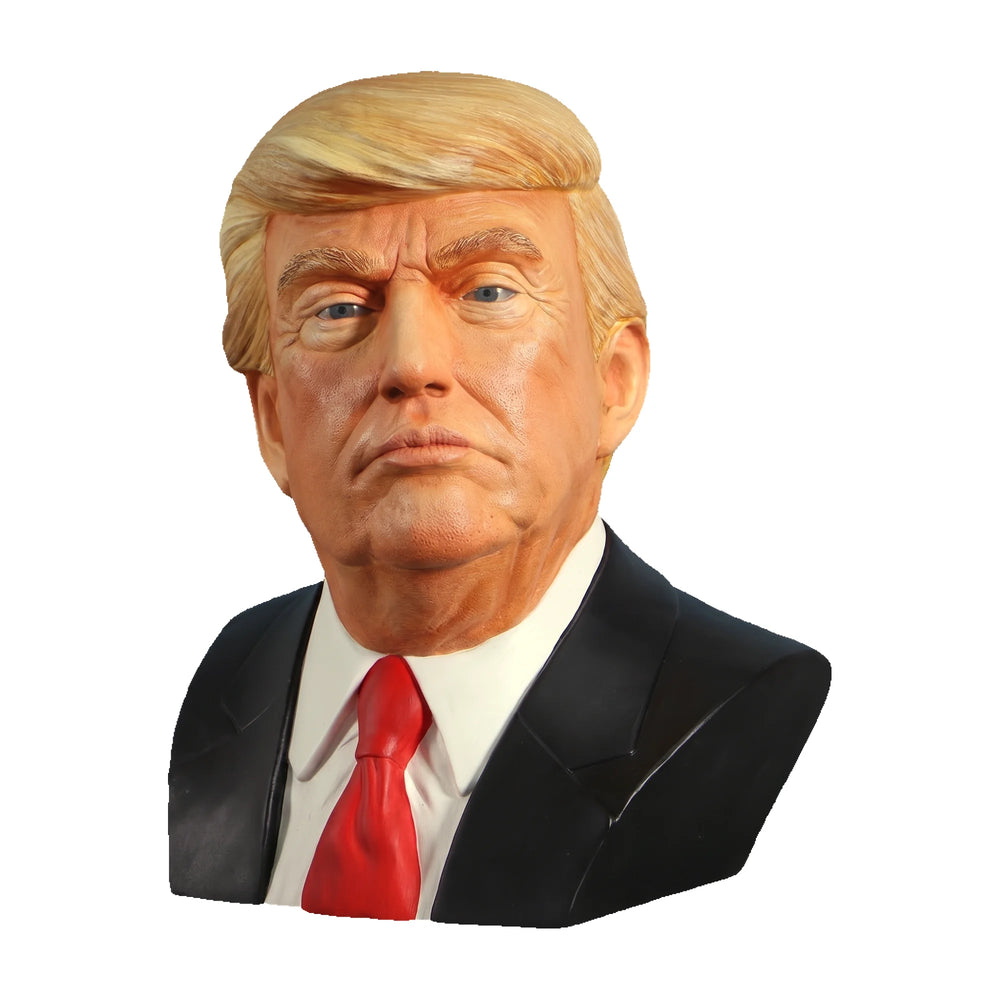 Heinimex Human Figure Bust of Donald Trump, full-color painted finish, realistic traditional style in front angle view