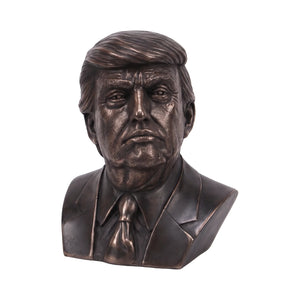 Heinimex Human Figure Bust of Donald Trump, bronze finish, realistic traditional style in slightly angle view